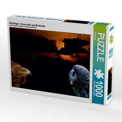 CALVENDO Puzzle Greifvögel - Kaiseradler und Bartkautz | 1000 Teile Lege-Größe 64x48cm Foto-Puzzle für glückliche Stunden