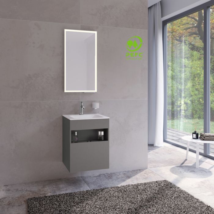 Keuco Stageline Waschtisch-Unterschrank 32842290000 50 x 62,5 x 49 cm, Lack Inox Seidenmatt, Glas Inox satiniert, ohne Elektrik