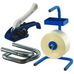 KK Verpackungen 25 mm Textil Polyester Umreifung Set Umreifungsband Abroller Bandspanner Klemmen