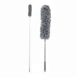 Relaxdays Staubwedel, ausziehbare Telekopstange bis 2,5 m, waschbar, biegbar, Staubmagnet Mikrofaser, Staubwischer, grau