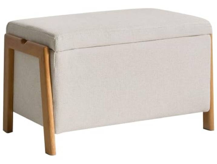 Beliani Polsterbank mit Stauraum Hellbeige Stoff Rechteckig Bettbank Pouf Beige, Belastbarkeit 120 kg, 75 x 43 x 44 cm, 100% Polyester