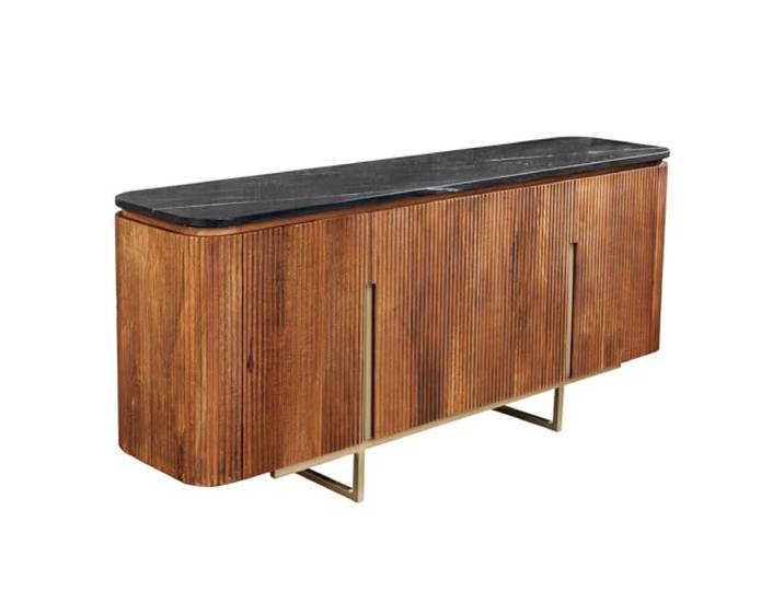 Sideboard GATSBY - 160cm - braun gold - Mangoholz Marmor mit Stauraum Montiert geliefert, pflegeleichte Oberfläche, natürliche Maserung, Marmor-Details