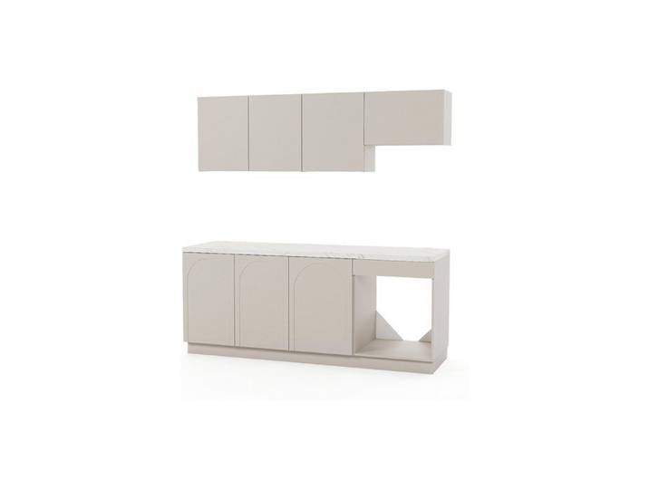 Cuisine complète - Avec plan de travail 200 cm - Beige et effet marbre blanc - NALYRA