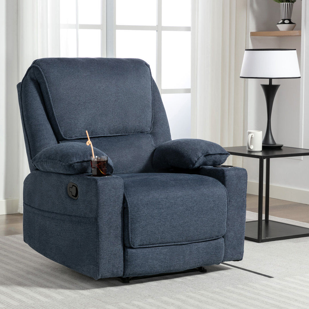 Latitude Run Sydney Latch Recliner Sofa Blue 104cm H X 90cm W X 92.5cm D
