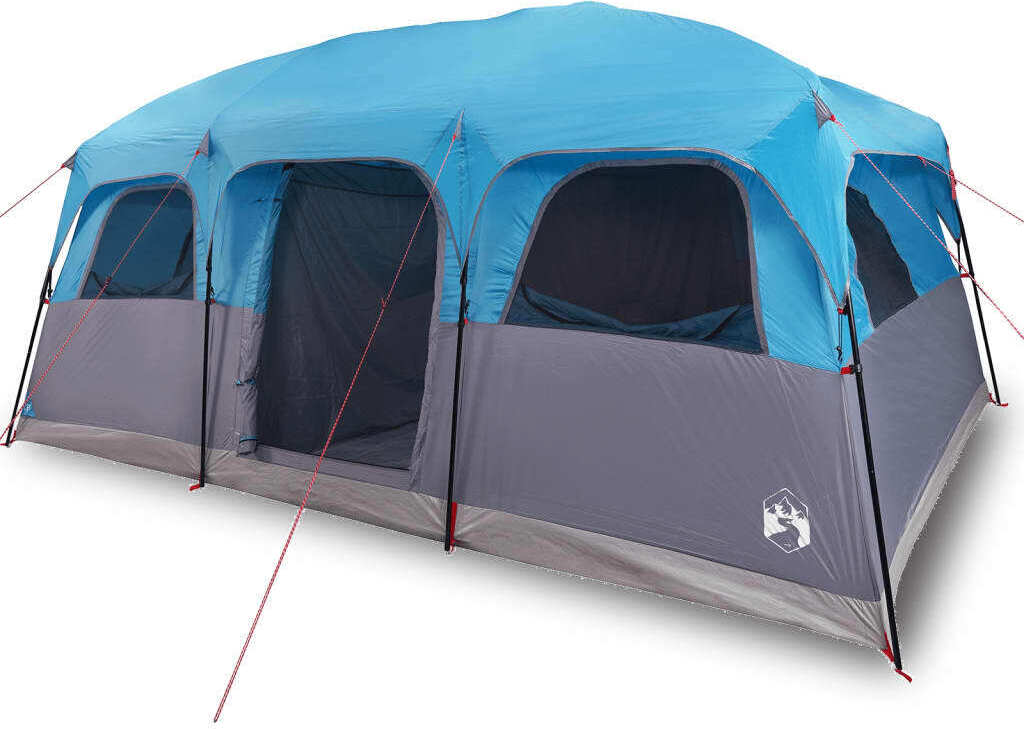 Familienzelt Kabinenform, für 10 Personen, wasserdicht, 185T Polyester mit PolyurethanBeschichtung, 3 Schlafkabinen, 2 Eingänge, 6 Fenster, Blau