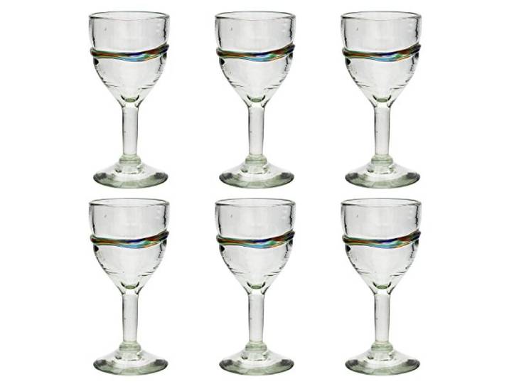 Tumia LAC Handgemachtes Weinglas - mittlere Größe - recyceltes Glas - Verschiedenfarbiger Streifen – Set aus 6 Gläsern