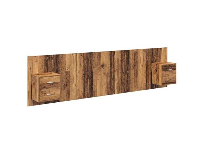 KTHLBRH Kopfteil mit Nachttischen 3 Stück Altholz, technisches Holz, Schwebendes Design, großer Behälter, glatte Oberfläche, einfache Reinigung, minimalistischer Stil, geeignet für moderne