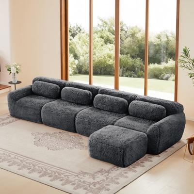 Abrihome "148.8"" L-shaped Soft And Fluffy Plush Fabric Sectional Sofa with Bottom Anti-Slip Design and Ottoman"