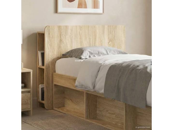 RJPLMFV Kopfteil für Bett, Eiche Sonoma, Holz Integrierte Aufbewahrung, Wandbefestigung inklusive, einfache Reinigung, vielseitig einsetzbar