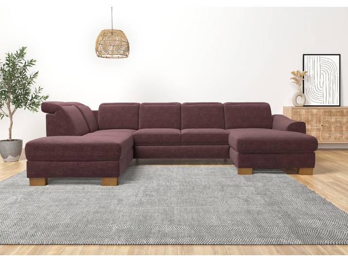 Wohnlandschaft, Lila, 338x219 cm, Flachgewebe, Mit Bettfunktion, Klassisch, Home-affaire