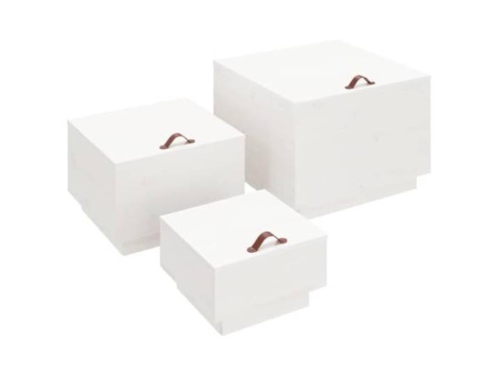 HKLGBVCR Aufbewahrungsboxen, 3 Stück, weiß, massives Kiefernholz Gebrauchsgriff, massives Kiefernholz, praktischer Deckel, Couchtisch und Beistelltisch, Montageanleitung im Lieferumfang