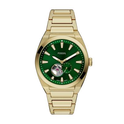 Automatikuhr FOSSIL "EVERETT", gelbgoldfarben, Armbanduhren, Herren, Automatikuhr, Armbanduhr, Herrenuhr, Mechanische Uhr, Edelstahlarmband, analog