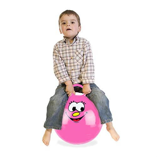 Relaxdays Skippybal met smiley in het roze of paars, Ø 45 cm