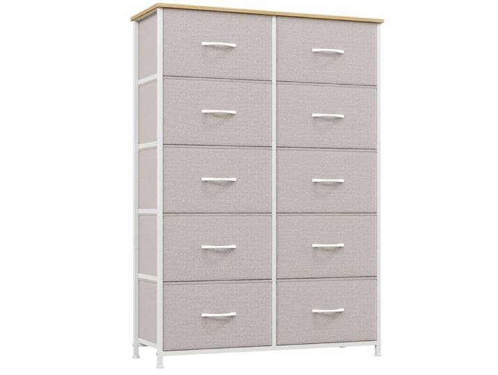 Commode à tiroirs en tissu - 10 tiroirs frêne 93x80x30 cm bois certifié FSC