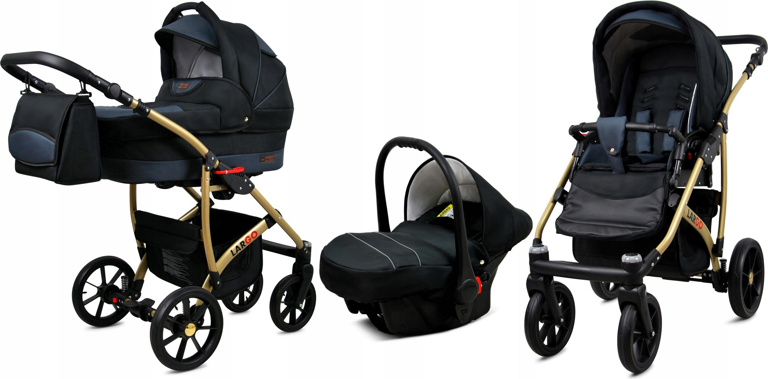 BabyLux Largo | 3in1 Kinderwagen Set | Black Grey | Kombikinderwagen | Kinderwagenset | Buggy +