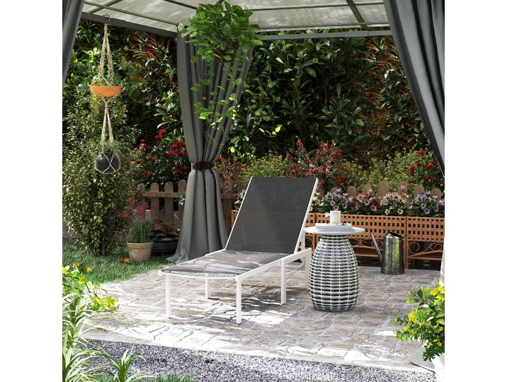 Outsunny Chaise Longue Réglable Acier Textilène Blanc Gris