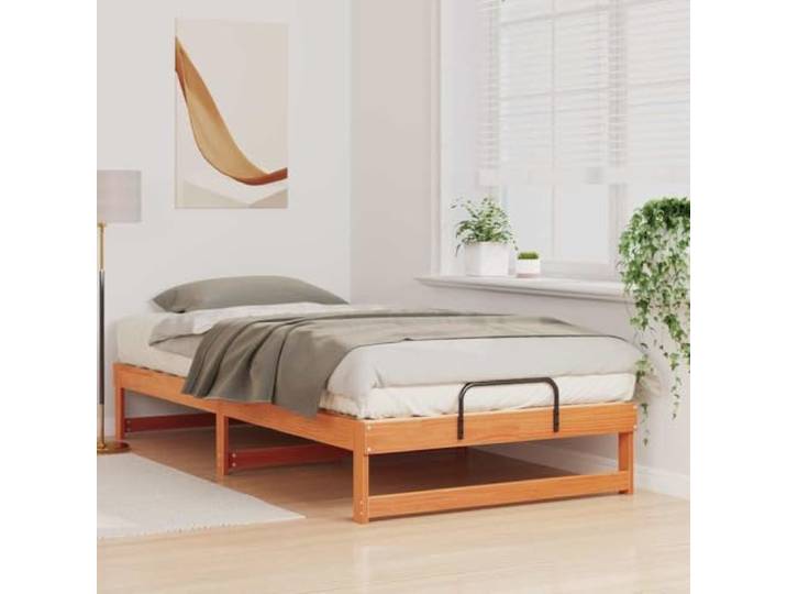 KTHLBRH Bettgestell aus massivem Kiefernholz, braun, 100 x 210 cm Plattform-Design, robuster Rahmen, für den Innenbereich, 1 Stück, Montage erforderlich