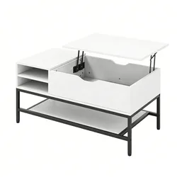 COSTWAY Höhenverstellbarer Couchtisch, Wohnzimmertisch mit offenem Fach und Stauraum, 100 x 49,5 x 47,5 cm (weiß)