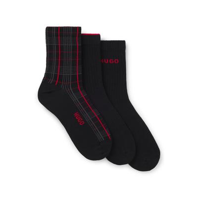 Socken HUGO UNDERWEAR "3P QS RIB CHECK CC", Damen, Gr. 43-46, schwarz (schwarz 001), Baumwollmischung, Socken Socken