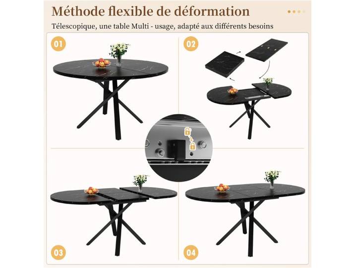 WOVREO Ensemble table à manger ronde extensible 100-140 cm avec 4 chaises en velours noir