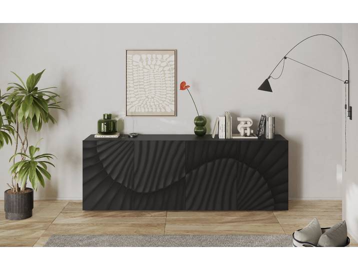 Sideboard GOODPRODUCT Snake, Kommode, Anrichte, Stauraummöbel Breite 241 cm, Siebdruck-Front , schwarz (anthrazit mit siebdruck), B:241cm H:96cm T:42cm, Sideboards, Sideboard, moderne Wohnmöbel, 4 Türen, viel Stauraum, stilvoll und funktional