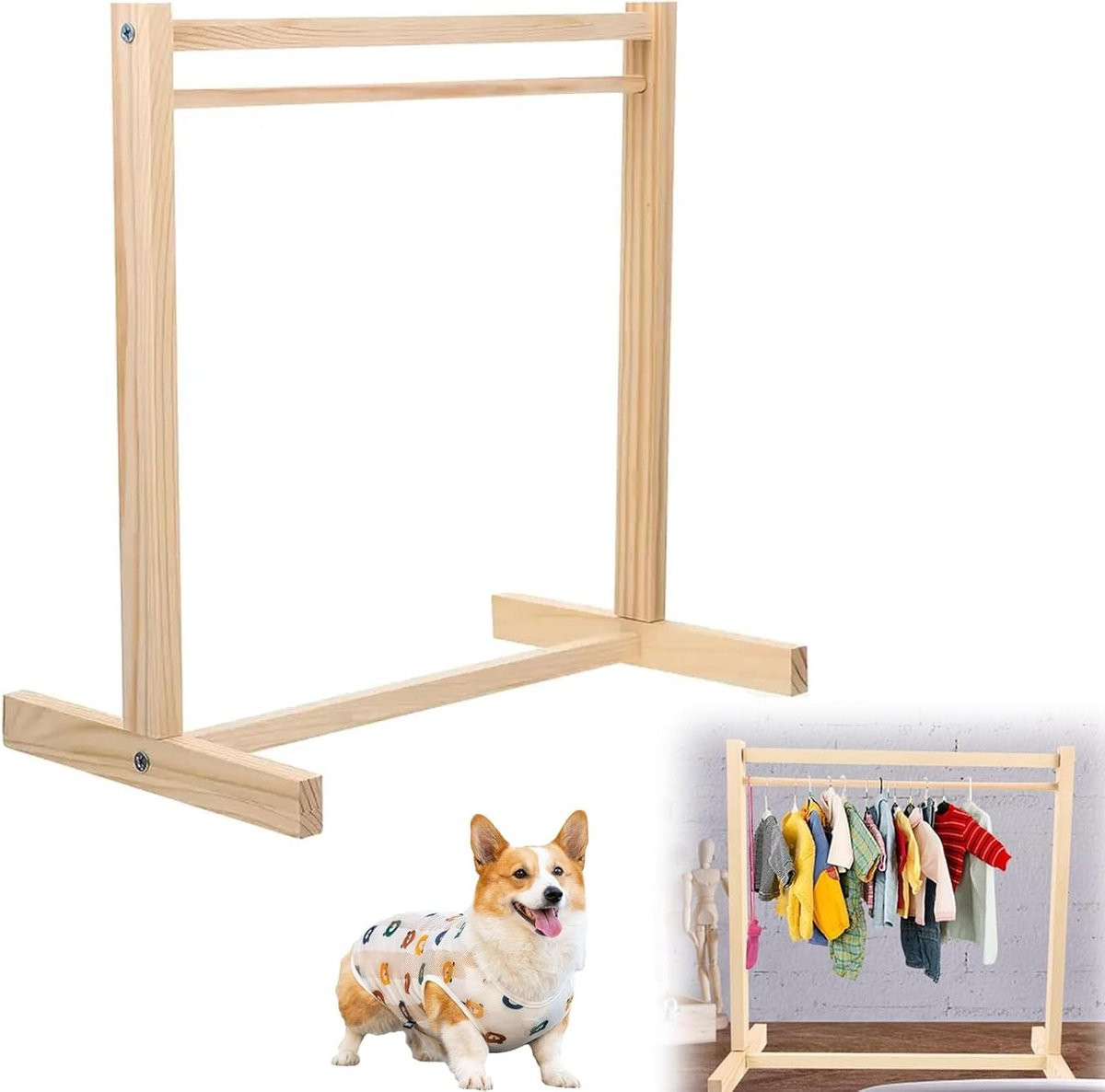 Kledingrek Huisdier Garderobe Mini Lichtbruin Massief Hout