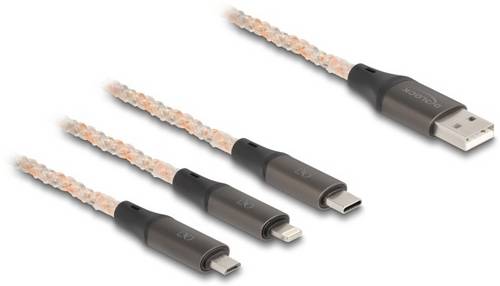 Delock USB-Kabel USB 2.0 USB-A Stecker, USB-C Stecker, USB-Micro-B Stecker, Apple Lightning Stecker 1.20m Transparent 88158