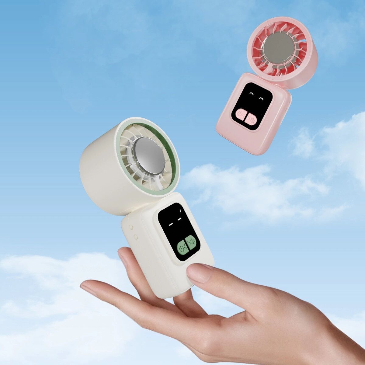 INF Mini ventilateur portatif à main - Refroidissement thermoélectrique, contrôle 100 vitesses, affichage numérique, Rose