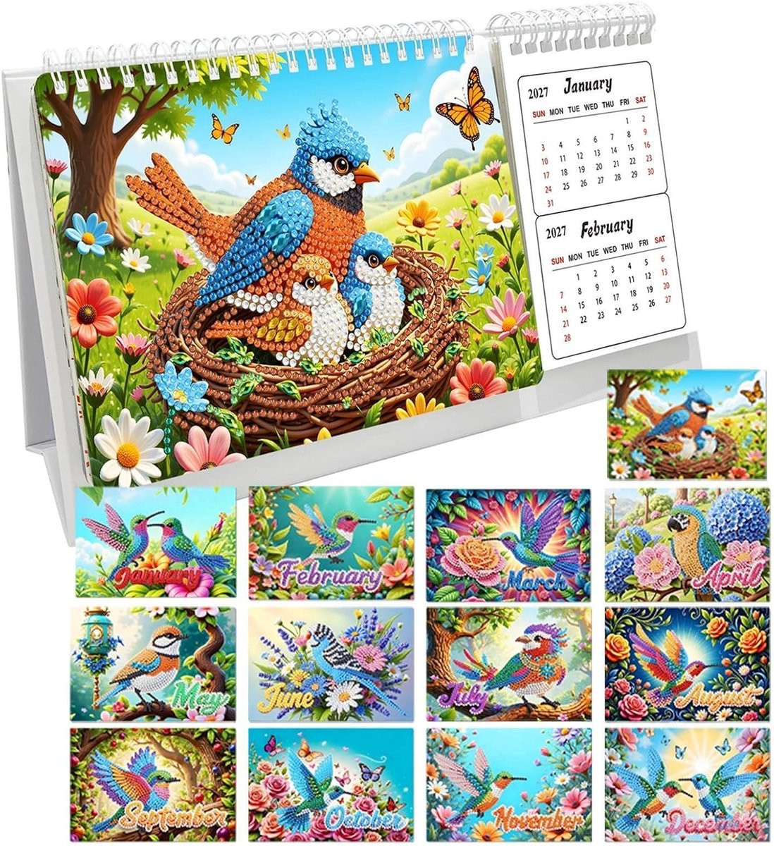Handgemaakte Bureaukalender Edelsteen met Strass Kunst Design - Maandplanner - 31 x 16 x 3 cm