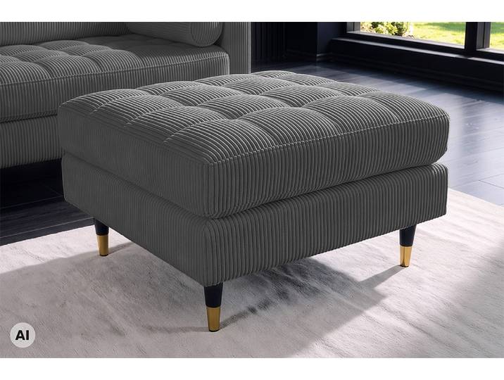 Design Hocker COZY VELVET 80cm grau Cord schwarz mit goldener Metallkappe Modern & Design