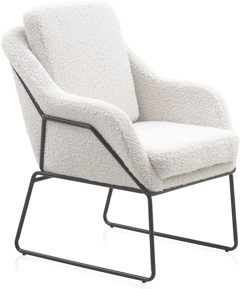 Sillón tapizado color blanco con patas metálicas negras