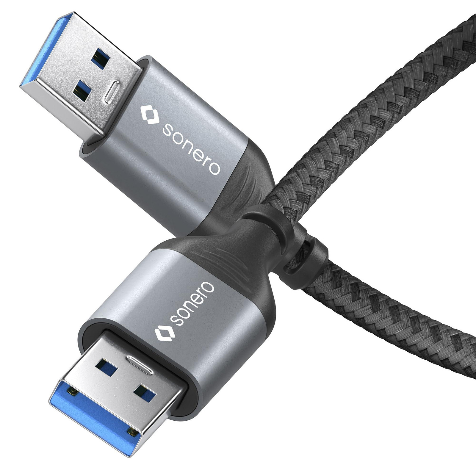 Sonero USB A naar USB A kabel, USB 3.2 Gen 1, 5 Gbit/s, 3 meter, Zwart/Grijs