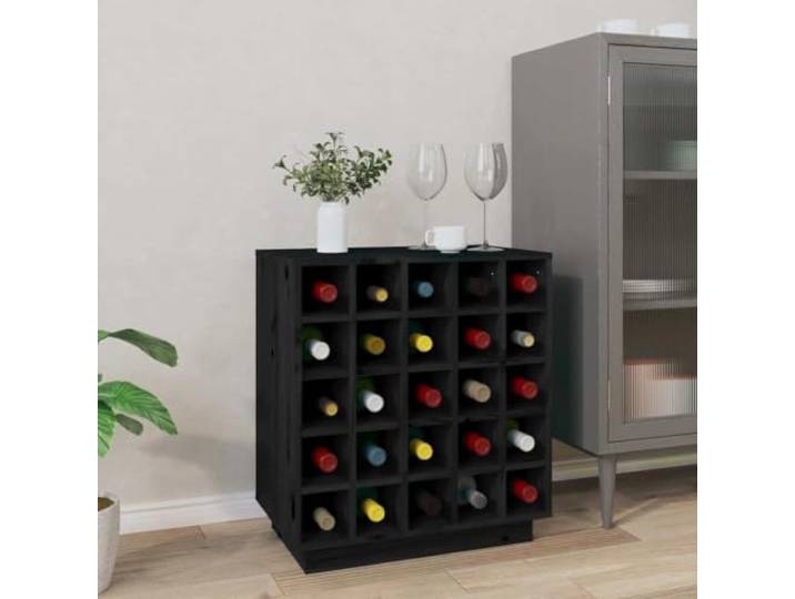 GBCDSWBR Weinregal Kiefernholz, Schwarz 55.5x34x61 cm Flaschenständer Rustikale Optik, Platz für 25 Flaschen, Stabile Holzkonstruktion