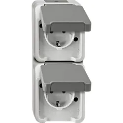 Merten MEG2329-8029 SCHUKO-Doppel-Steckdose, senkrecht angeordnet, lichtgrau, AQUASTAR MEG23298029