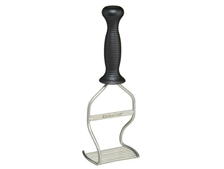 KitchenCraft Roestvrijstalen aardappelstamper met ergonomisch handvat, 27 cm, blauw