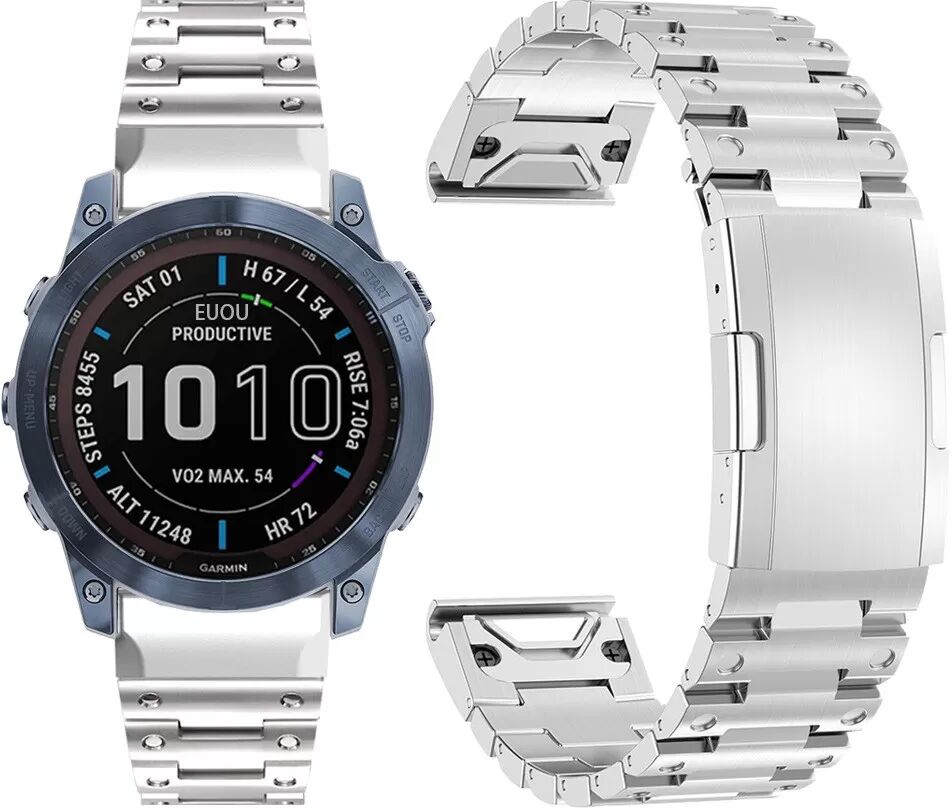 INF Uhrenarmband aus Edelstahl für Garmin Uhren Silber 22 mm