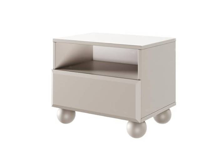Selsey Nachttisch Chocolated, Hochwertiger Nachttisch mit Kugelförmigen Holzbeinen, 54x46,5 cm, Sandbeige, Laminierte Spanplatte & MDF,Fronten, Push,to,Open Schublade