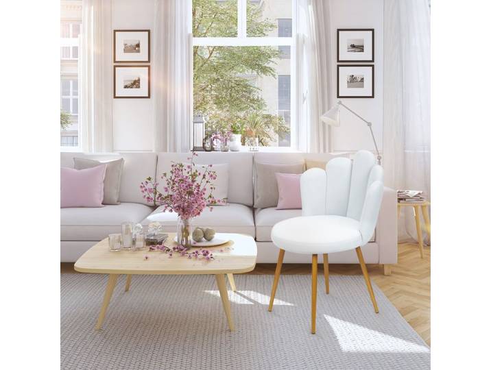 Fauteuil de bureau en forme de pétale chaise de bureau en velours avec dossier et pieds dorés pour salon et chambre