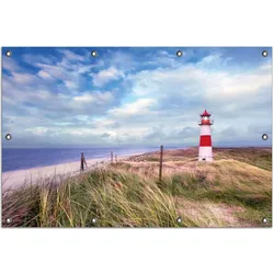 Wallario Gartenposter Rund, 120 cm Durchmesser Leuchtturm am Strand von Sylt
