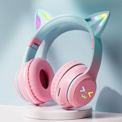 Inspired Finds RGB Cat Ear Wireless Gaming Headset With Bluetooth And Cable pink