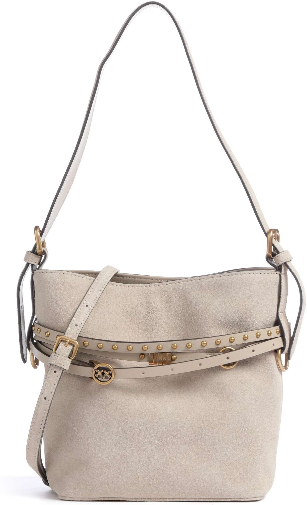 Pinko Belt Mini Bucket Handtasche aus Leder, beige