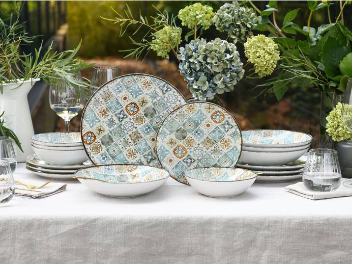 Teller-Set CREATABLE Mosaik, Service 16-tlg. , bunt, 16, Steinzeug, Geschirr-Sets, Teller-Set, Teller Set, Edles Tellerset, Vollflächig dekorierte Teller und Farben