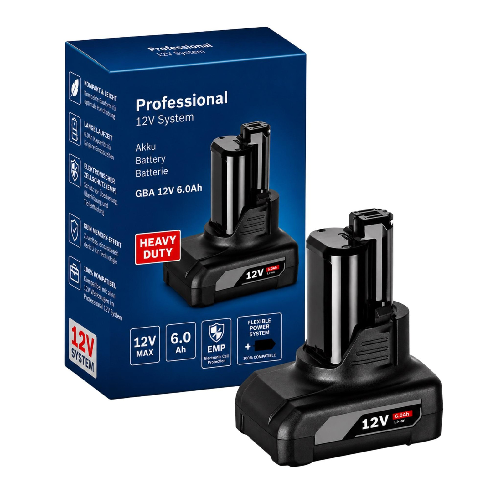 Vareonix Vervangingsaccu 12V 6,0Ah Li-Ion, compatibel met het Bosch Professional GBA 12V accussysteem met LED-laadindicator
