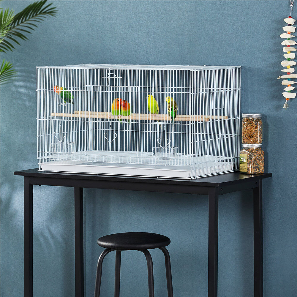 Yaheetech 46cm Iron Flat Top Table Top Bird Cage with Perch White 46cm H X 77.5cm W X 46.5cm D