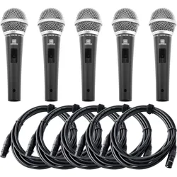 Pronomic DM-58 Vocal Mikrofon mit Schalter 5er Set inkl. 5x 5m XLR Kabel