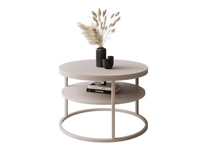 Lookway Couchtisch CIRI Slim MATT, rund ⌀60 cm, kaschmirfarbenes Gestell mit Ablage, Wohnzimmertisch (Kaschmir)