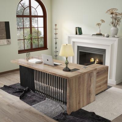 VIRTRON "70.8"" Modern Home Office Desk with Mobile File Cabinet Storage Organizer"