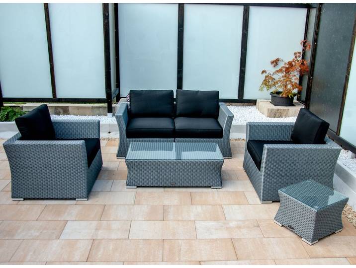 Ragnarök Möbel-Design Gartenlounge-Set Lounge Set Isfjord, (Set), 1x Zweisitzer Sofa, 1 kl. & 1 gr. Beistelltisch, 2x Sessel