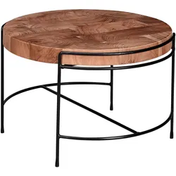 KADIMA DESIGN Industrial-Stil Couchtisch aus Akazienholz, 62x40x62 cm, Mattschwarzes Metallgestell