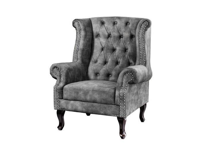Licht-Erlebnisse Sessel RODRA, Ohrensessel Samt Holz in Grau Braun B: 85 cm Chesterfield Sessel